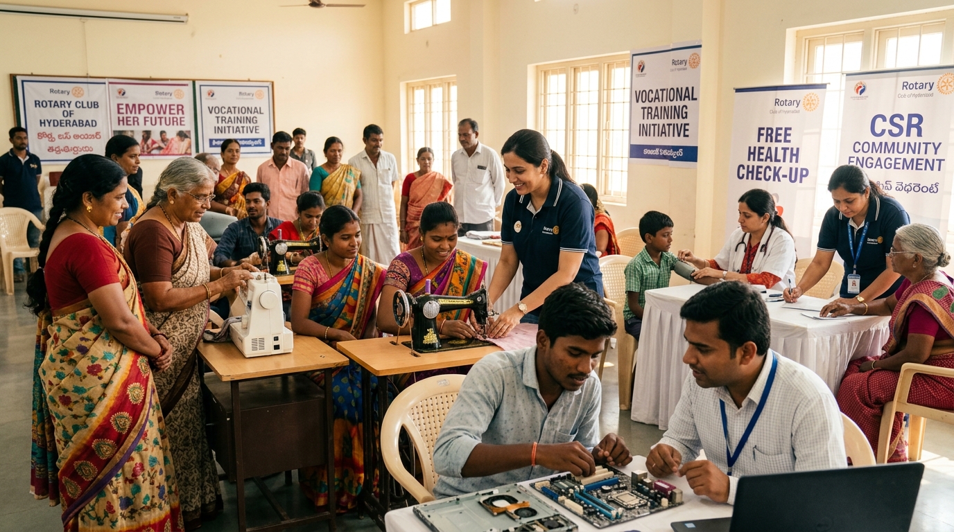 Community vocational training and health outreach camp conducted with Rotary Club of SMART Hyderabad